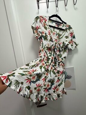 Primark White Tropical Floral Tie-Front Mini Dress